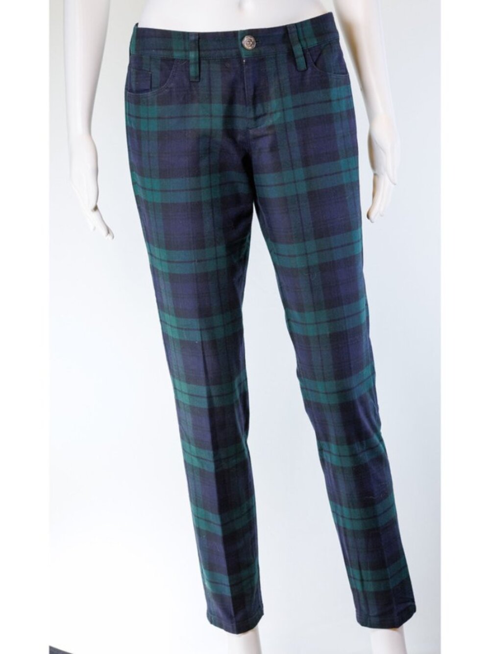 Banana Republic: Tartan Navy Green Plaid Straight-Leg Pants